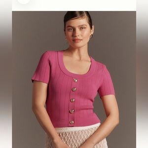 Anthropologie Endless Rose Pink Sweater Tee Size Small